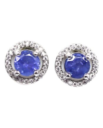 Tanzanite halo classic stud 18k white Gold